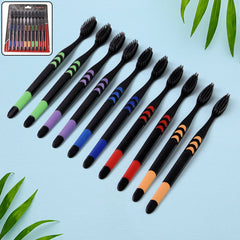 Soft Toothbrush With Plastic Round Box for Men and Women, Kids, Adults Plastic Toothbrush (10 pcs Set)