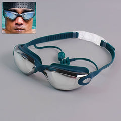 Professional Anti-Fog UV Protection Swimming Goggles with Mirrored Lenses and Earplugs