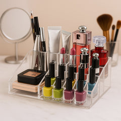 16 Compartment Cosmetic Makeup Jewellery Lipstick Storage Organiser Box, Cosmetic Storage Box Make-up Lipstick Organizer / Lipstick Holder Case Transparent