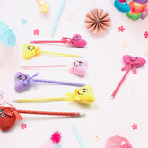Cute Cartoon Shape & Heart Design Facy Writting Pen Attached Rattle | Ball Pen Smooth Writing For Wedding , Events & Multiuse Pen Best Pen l Use for Kids (12 Pcs Set Mix Design & Color)