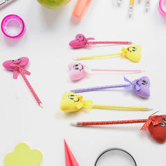Cute Cartoon Shape & Heart Design Facy Writting Pen Attached Rattle | Ball Pen Smooth Writing For Wedding , Events & Multiuse Pen Best Pen l Use for Kids (12 Pcs Set Mix Design & Color)