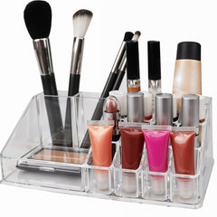 16 Compartment Cosmetic Makeup Jewellery Lipstick Storage Organiser Box, Cosmetic Storage Box Make-up Lipstick Organizer / Lipstick Holder Case Transparent