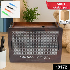 Wooden Money / Piggy Bank, Money Box (1 Pc / 4 sketch Pen)